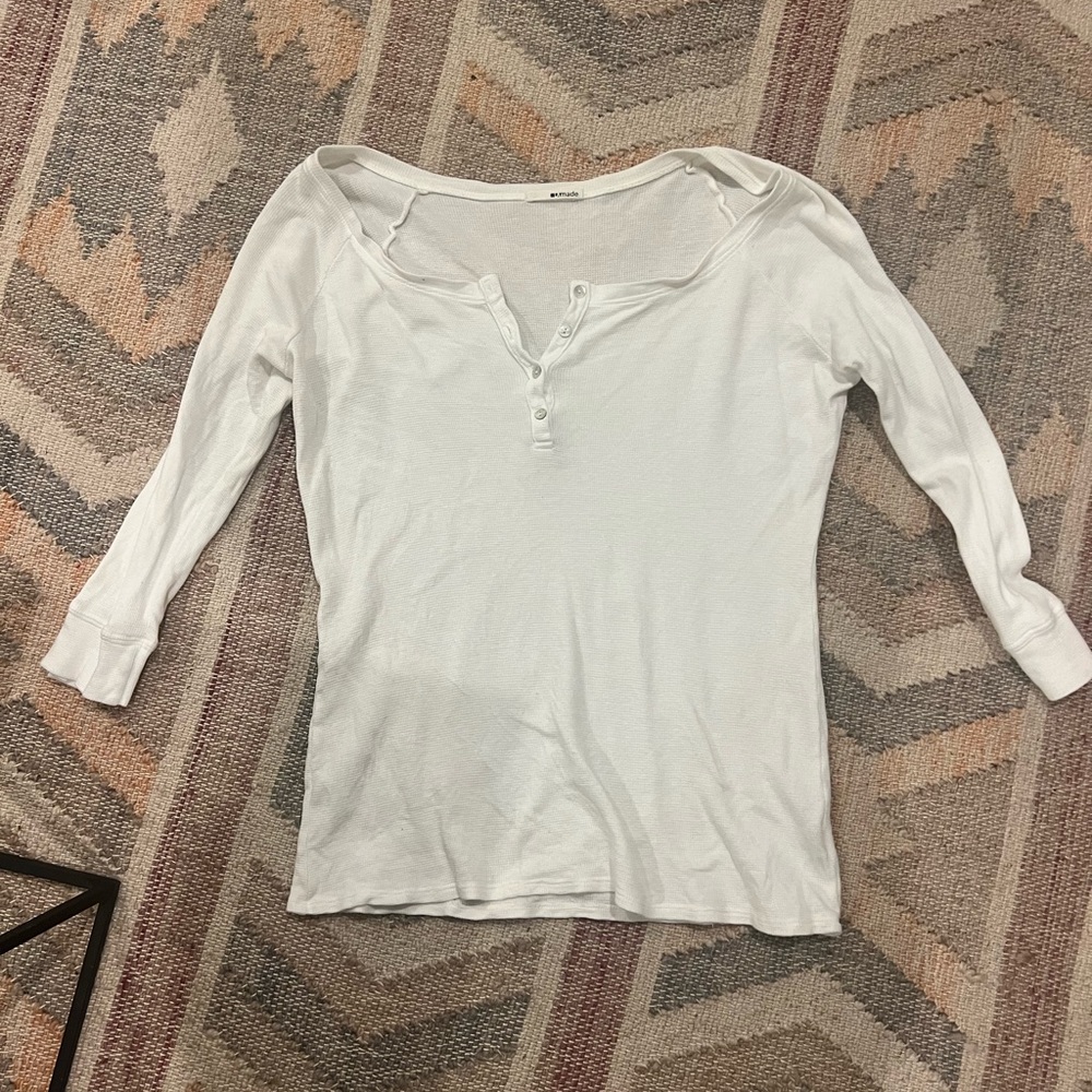 Lamade White Henley Button Down Waffle Shirt - image 1